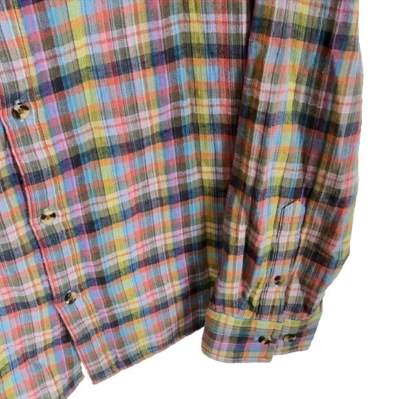 Mens Size Large Carbon2Cobalt Multicolor Cotton Linen Button Front Shirt - Picture 3 of 4